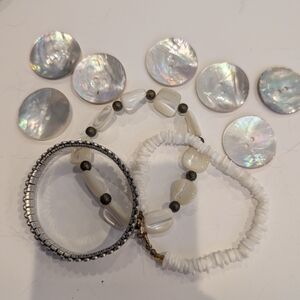 White Beaded Shell Bracelet Set for Women